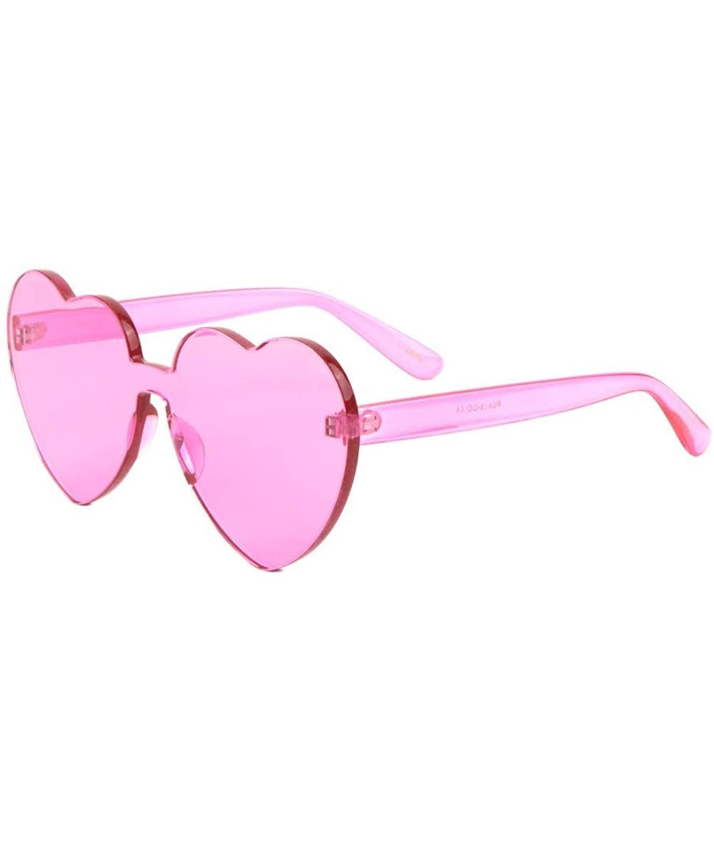 Goggle Thick Bold Rimless Lolita Heart Shield Mono Sunglasses - Pink Transparent Frame - CC18ELWCKTO $10.32