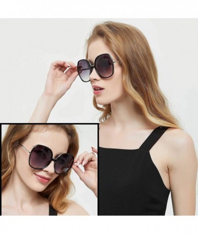 Square Oversized Sunglasses Big Large Women Square Wide Black Brown Retro Trendy Pink - Black - CS18QICWQI9 $15.29