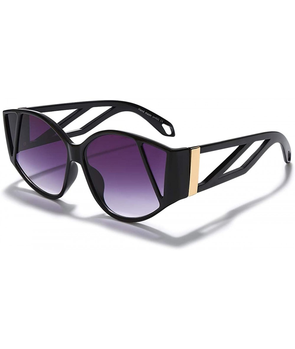 Cat Eye Cat Eye Oversized Sunglasses for Women Fashion Flat Top Plastic Frame Gradient Lens Shades Trendy Glasses - CI198QYKO...