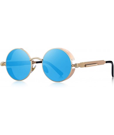 Round Gothic Steampunk Sunglasses for Women Men Round Lens Metal Frame S567 - Gold&blue - CP17Y4Z7UT0 $13.00
