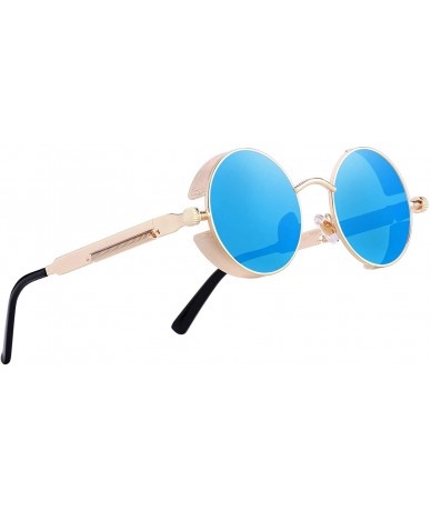 Round Gothic Steampunk Sunglasses for Women Men Round Lens Metal Frame S567 - Gold&blue - CP17Y4Z7UT0 $13.00