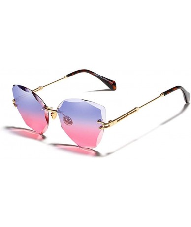 Rimless Ms. fashion sunglasses designed aluminum frame rimless sunglasses brand designer Classic - Pink Blue Gradient - CB198...