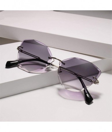 Rimless Ms. fashion sunglasses designed aluminum frame rimless sunglasses brand designer Classic - Pink Blue Gradient - CB198...