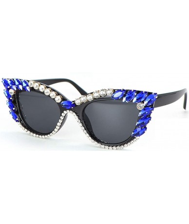 Cat Eye Retro Cateye Sunglasses for Women UV400 Protection Cat Eye bling rhinestone Sun Glasses - Blue - C918AW6IKSL $13.02