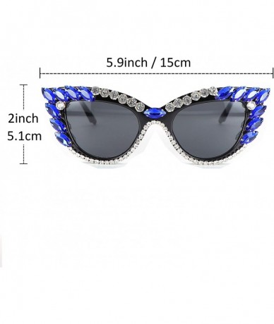Cat Eye Retro Cateye Sunglasses for Women UV400 Protection Cat Eye bling rhinestone Sun Glasses - Blue - C918AW6IKSL $13.02