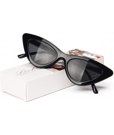 Aviator Retro Vintage Narrow Cat Eye Sunglasses for Women Clout Goggles Plastic Frame - *A-black Grey - C4189L93O5U $7.44