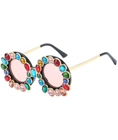 Round Fashion Designer Rhinestone Sunglasses Vintage - Black&pink - C018S4GXL6C $19.36