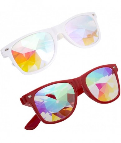 Goggle Kaleidoscope Glasses-Halloween Rave Rainbow Crystal Lens Steampunk Goggles - White+red(square) - C418QYOLW82 $13.82