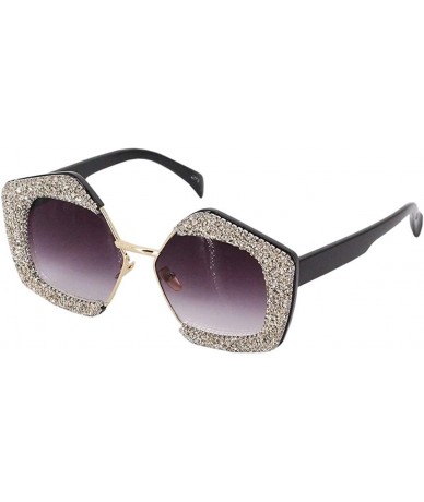 Aviator Oversized Square Frame Bling Rhinestone Crystal Sunglasses For Women - Black Frame/Grey Lens a - CQ18XSD3HKM $32.88
