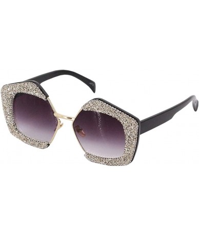 Aviator Oversized Square Frame Bling Rhinestone Crystal Sunglasses For Women - Black Frame/Grey Lens a - CQ18XSD3HKM $13.51