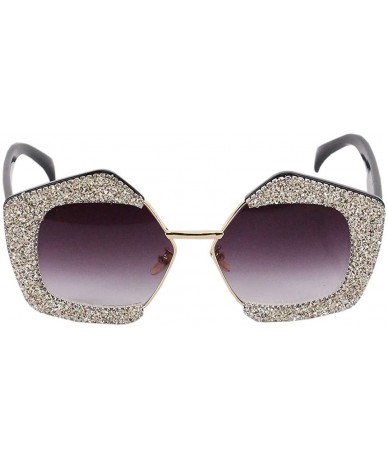 Aviator Oversized Square Frame Bling Rhinestone Crystal Sunglasses For Women - Black Frame/Grey Lens a - CQ18XSD3HKM $13.51