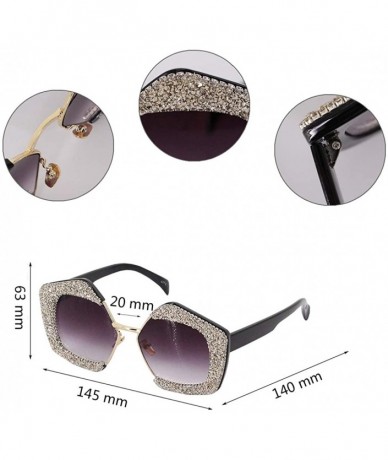 Aviator Oversized Square Frame Bling Rhinestone Crystal Sunglasses For Women - Black Frame/Grey Lens a - CQ18XSD3HKM $13.51
