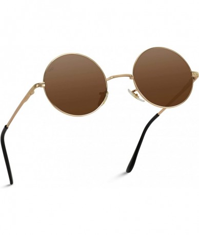 Aviator New Retro Vintage Lennon Inspired Round Metal Small Circle Sunglasses - Gold Frame/ Brown Lens - CC1860UH05A $22.60