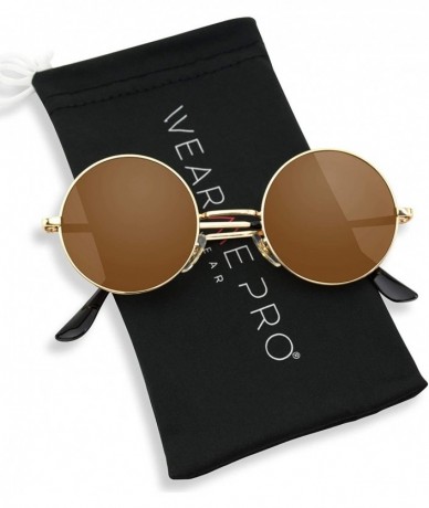 Aviator New Retro Vintage Lennon Inspired Round Metal Small Circle Sunglasses - Gold Frame/ Brown Lens - CC1860UH05A $22.60