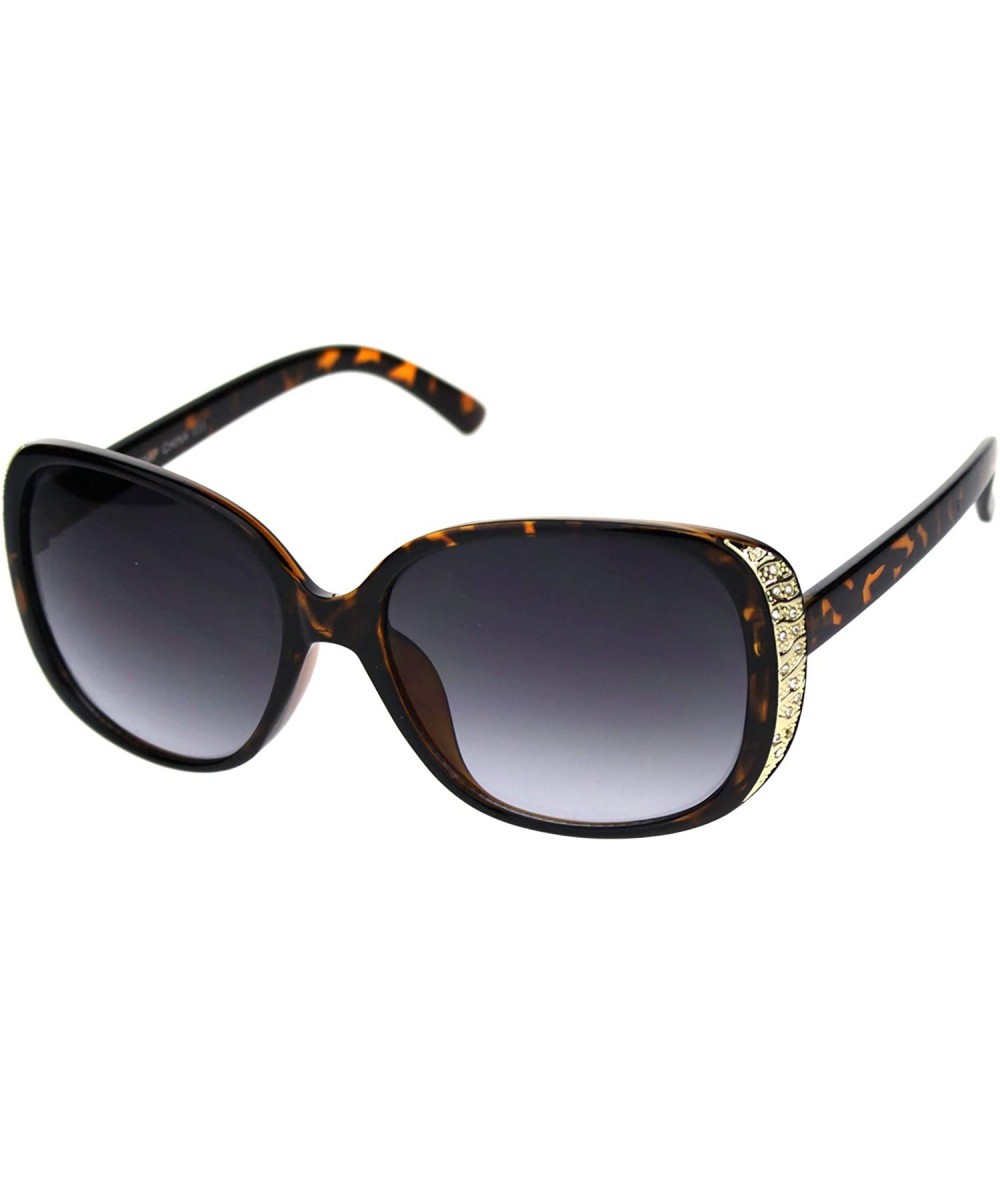 Square Womens Classy Fashion Sunglasses Square Rectangular Gold Trim Rhinestones - Tortoise - CW18AT2SXHL $9.32