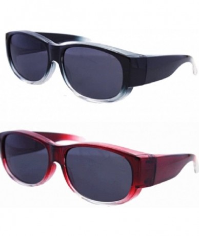 Oval Colorful Two Tone Ombre Fit Over Sunglasses - Wear Over Eyeglasses - 1 Red / 1 Black - C412MZXGLFU $18.31