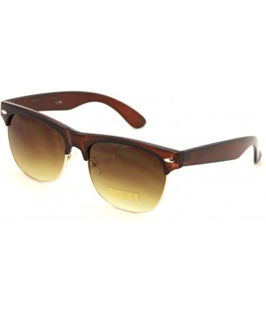 Rimless Classic Half Rim Round Vintage Retro Sunglasses - Brown - CL183RG8YZK $19.43