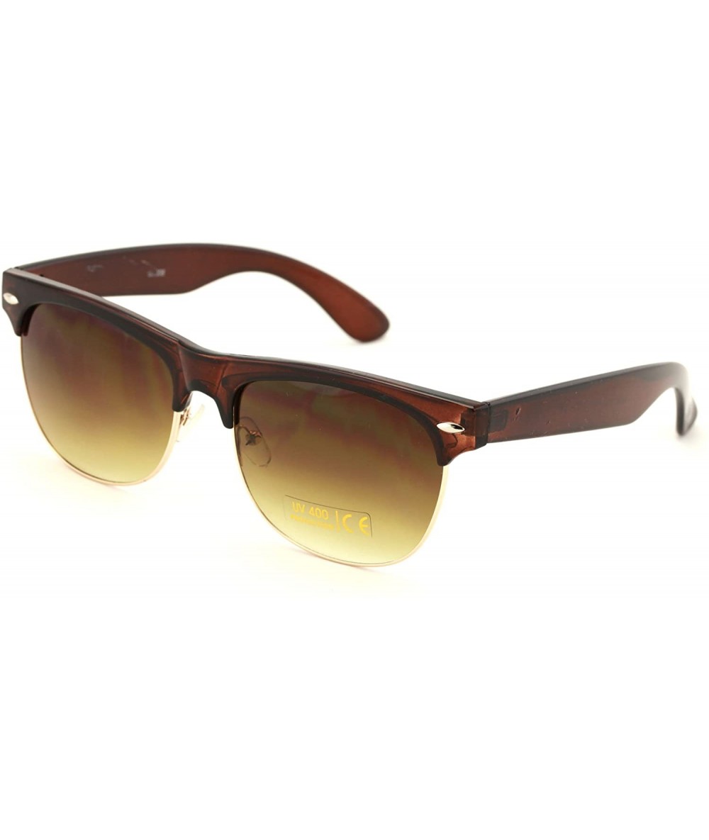 Rimless Classic Half Rim Round Vintage Retro Sunglasses - Brown - CL183RG8YZK $7.67