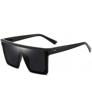 Oversized Square Oversized Sunglasses for Women Men Fashion Flat Top Big Black Frame Shades - C4195AU5QMK $16.45