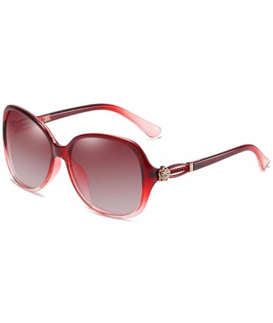 Oversized Polarized Sunglasses Classic Large Frame Driving with Drills for Women's Ultraviolet Protection - Gradual Red - CN1...