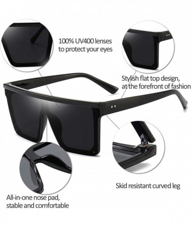 Oversized Square Oversized Sunglasses for Women Men Fashion Flat Top Big Black Frame Shades - C4195AU5QMK $16.45