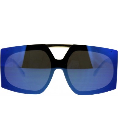 Shield Womens Color Mirror Retro Futurism Plastic Racer Shield Sunglasses - White Blue - CN187LDU5LM $12.63