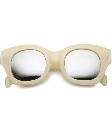 Square Oversize Bold Chunky Frame Square Mirrored Lens Cat Eye Sunglasses 46mm - Creme / Mirror - CL127Y68LUP $21.02