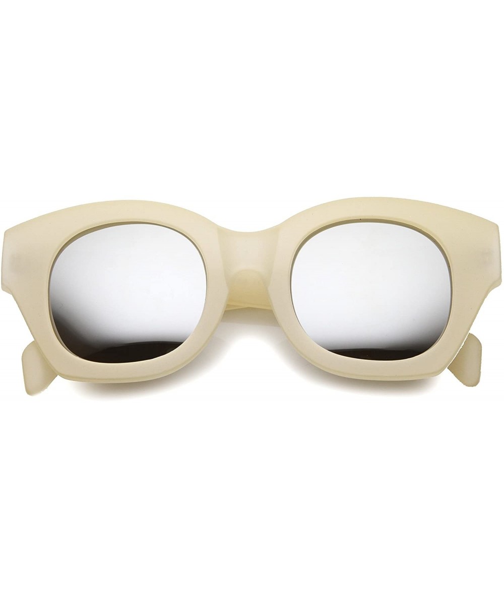 Square Oversize Bold Chunky Frame Square Mirrored Lens Cat Eye Sunglasses 46mm - Creme / Mirror - CL127Y68LUP $10.12