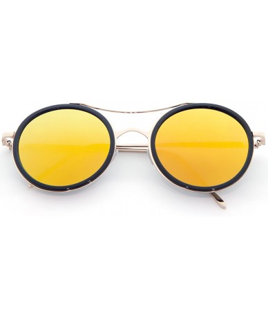 Round Round Curved Top Bar Double Color Frame Sunglasses - Gold Black - CC1903UMDXT $14.20
