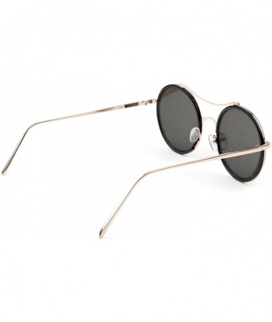 Round Round Curved Top Bar Double Color Frame Sunglasses - Gold Black - CC1903UMDXT $14.20