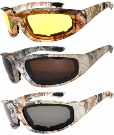 Sport Set of 2 - 3 Pairs Motorcycle CAMO Padded Foam Sport Glasses Colored Lens - Camo2_yellow_brown_smoke - CC183YERGQ4 $13.65