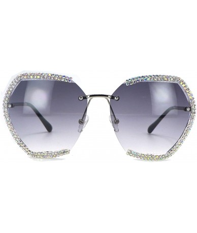 Rimless Fashion Rimless Sunglasses For Women Oversized Gradient Lens Rhinestone Sun Glasses - CJ196MCK9E4 $11.50