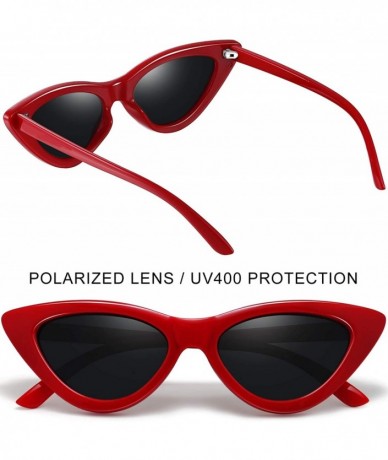 Cat Eye Polarized Cat Eye Sunglasses for Women - Retro Narrow Pointy Cateye Womens Sun Glasses - Red Black - C418EUEHDXY $10.88