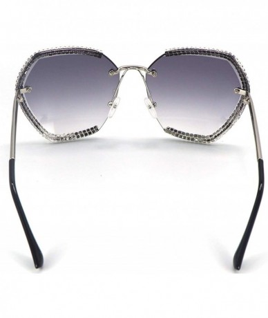 Rimless Fashion Rimless Sunglasses For Women Oversized Gradient Lens Rhinestone Sun Glasses - CJ196MCK9E4 $11.50