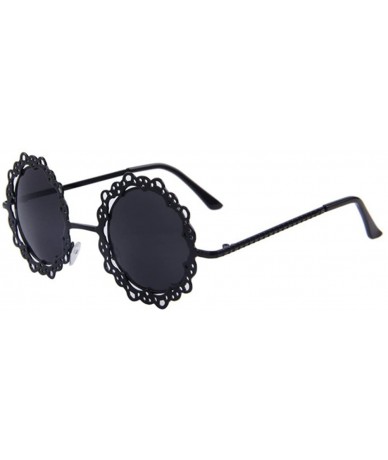 Goggle Women Hollow Out Round UV400 Sunglasses Vintage Retro Lace Flower Glasses - Black - C117YA3RDQ4 $11.60