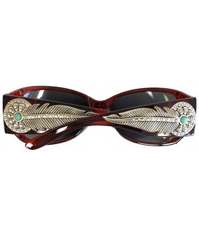 Butterfly Ladies Sunglasses Daisy Concho Turquoise Stone Silver Feather UV400 - Coffee Frame/Color Lense - CO12KNZ17JV $27.36