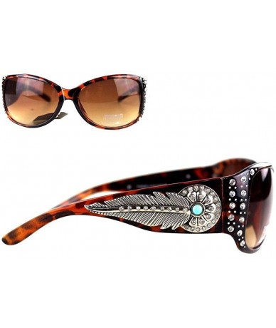 Butterfly Ladies Sunglasses Daisy Concho Turquoise Stone Silver Feather UV400 - Coffee Frame/Color Lense - CO12KNZ17JV $27.36