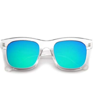 Square Retro Wide Temple Square Colored Mirror Flat Lens Horn Rimmed Sunglasses 57mm - Clear / Green Mirror - CR12NSSJATN $18.25