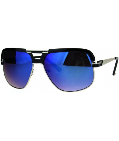 Square Mens Fashion Sunglasses Designer Style Flat Top Square Frame UV 400 - Black (Blue Mirror) - CH187Q4HLMH $10.14