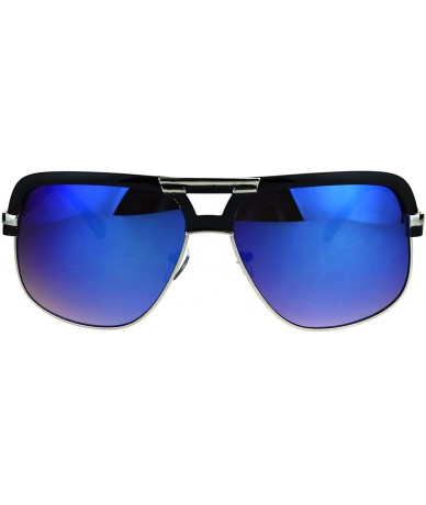 Square Mens Fashion Sunglasses Designer Style Flat Top Square Frame UV 400 - Black (Blue Mirror) - CH187Q4HLMH $10.14