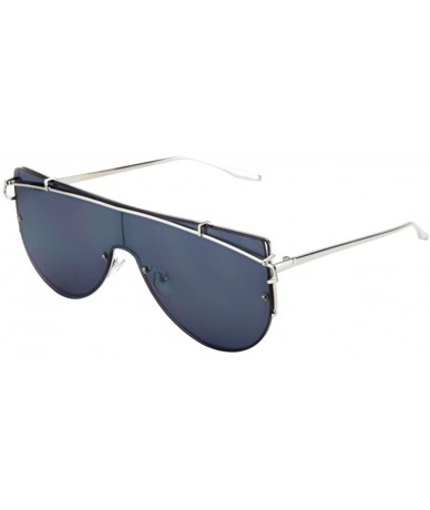 Shield Luxe Hollywood Shield Flat Top Flat Lens Sunglasses - Silver Frame - CE12NZ6D8RZ $22.25