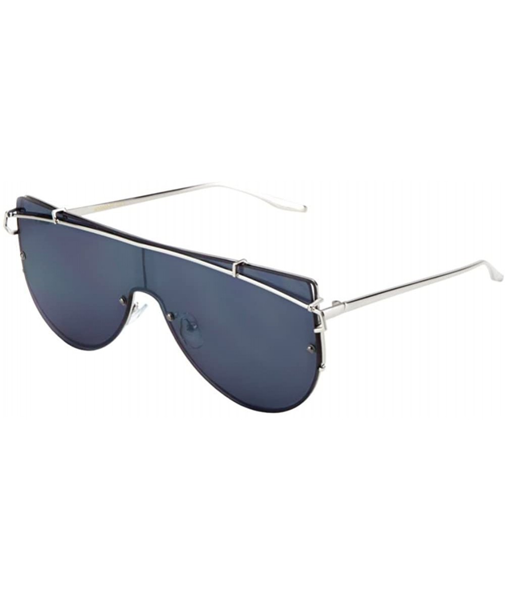 Shield Luxe Hollywood Shield Flat Top Flat Lens Sunglasses - Silver Frame - CE12NZ6D8RZ $10.88