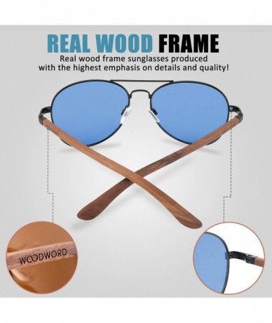 Aviator Walnut Wood Sunglasses Aviator Sunglasses with Polarized Lenses for Men or Women - Blue - CM193TW5ON9 $16.70