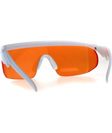 Shield Flat Top Crooked Bolt Arm Goggle Style Pop Color Lens Shield 80s Sunglasses - White Orange - CA18DSS656A $13.19