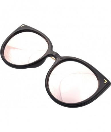 Cat Eye Women Oversized Cat Eye Sunglasses Eyewear - Black Frame/Pink Mirrored Lens 80225 - CJ18CRNXU6G $8.65