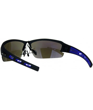 Wrap Xloop Mens Sports Sunglasses Half Rim Wrap Matted Black Silver Print UV 400 - Blue (Blue Mirror) - CP186CN3KAA $11.43