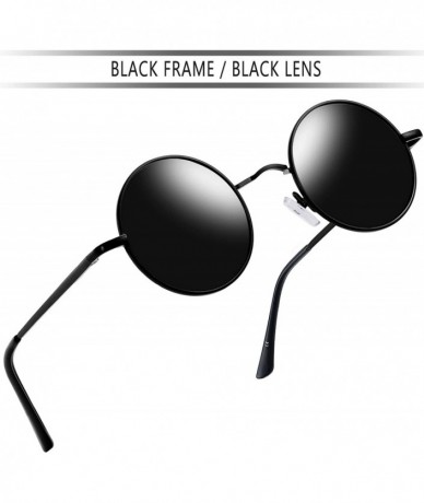 Round Lennon Round Sunglasses for Men Women - Small Circle Hippie Sunglasses Polarized - 2 Pack(black+grey) - CW18X6NSGKM $18.48