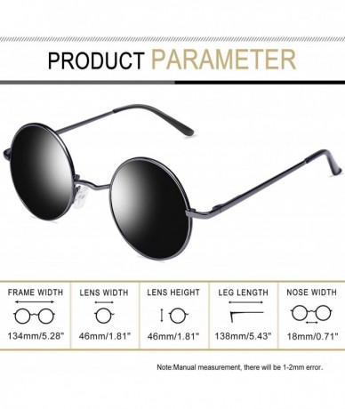 Round Lennon Round Sunglasses for Men Women - Small Circle Hippie Sunglasses Polarized - 2 Pack(black+grey) - CW18X6NSGKM $18.48