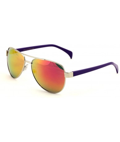 Aviator Large Classic colorful mirror lens aviator sunglasses with neon temple - Purple - CV125PWUDGZ $10.32