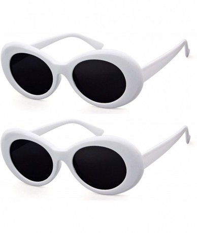 Oversized Clout Goggles Retro Vintage Oval Kurt Cobain Inspired Sunglasses Thick Frame Round Lens Glasses - 2 Packs White - C...